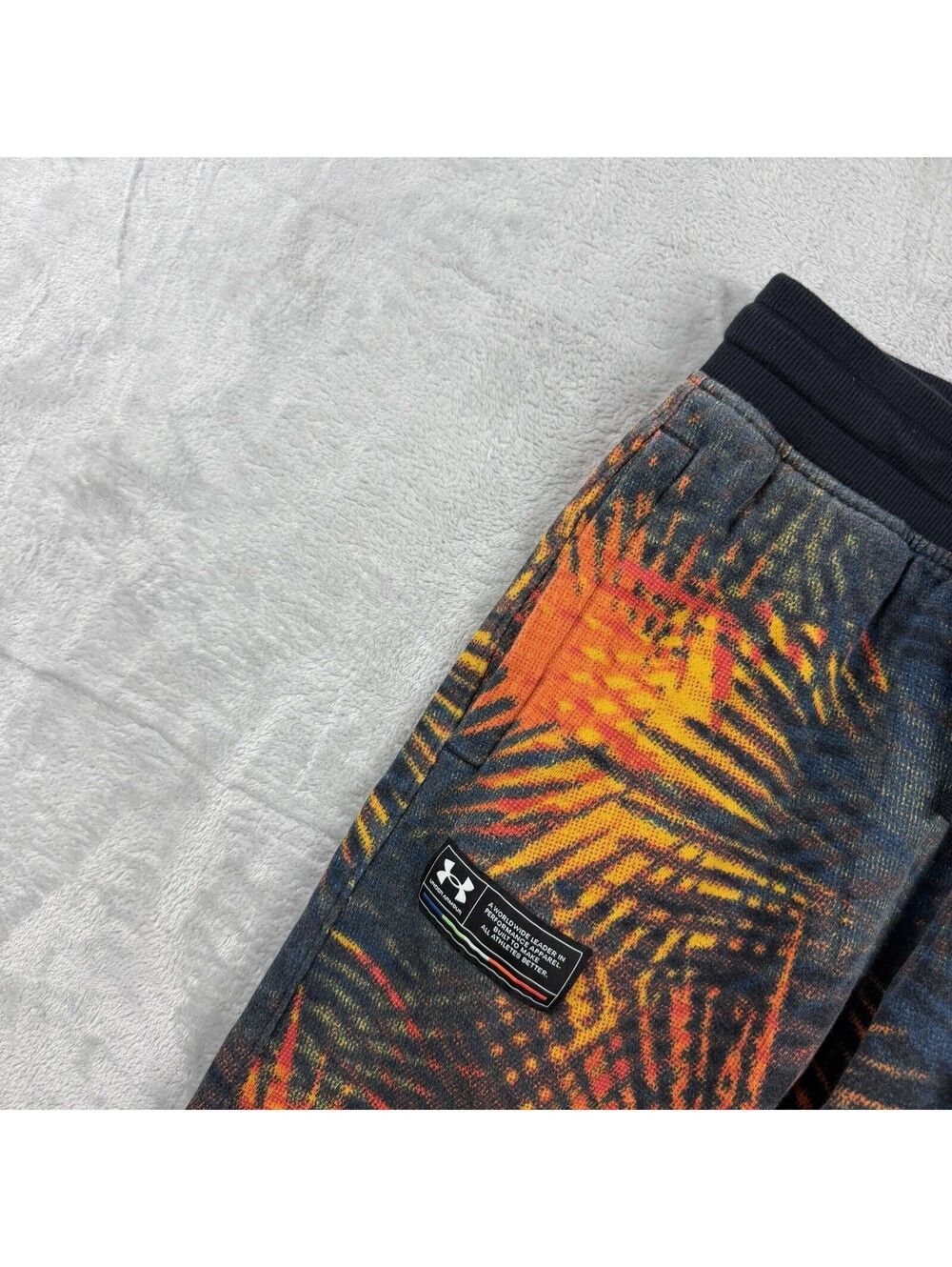 Under Armour Men’s Rival Fleece Printed Jogger Pants Tropical Orange Black Sz M - Picture 9 of 9